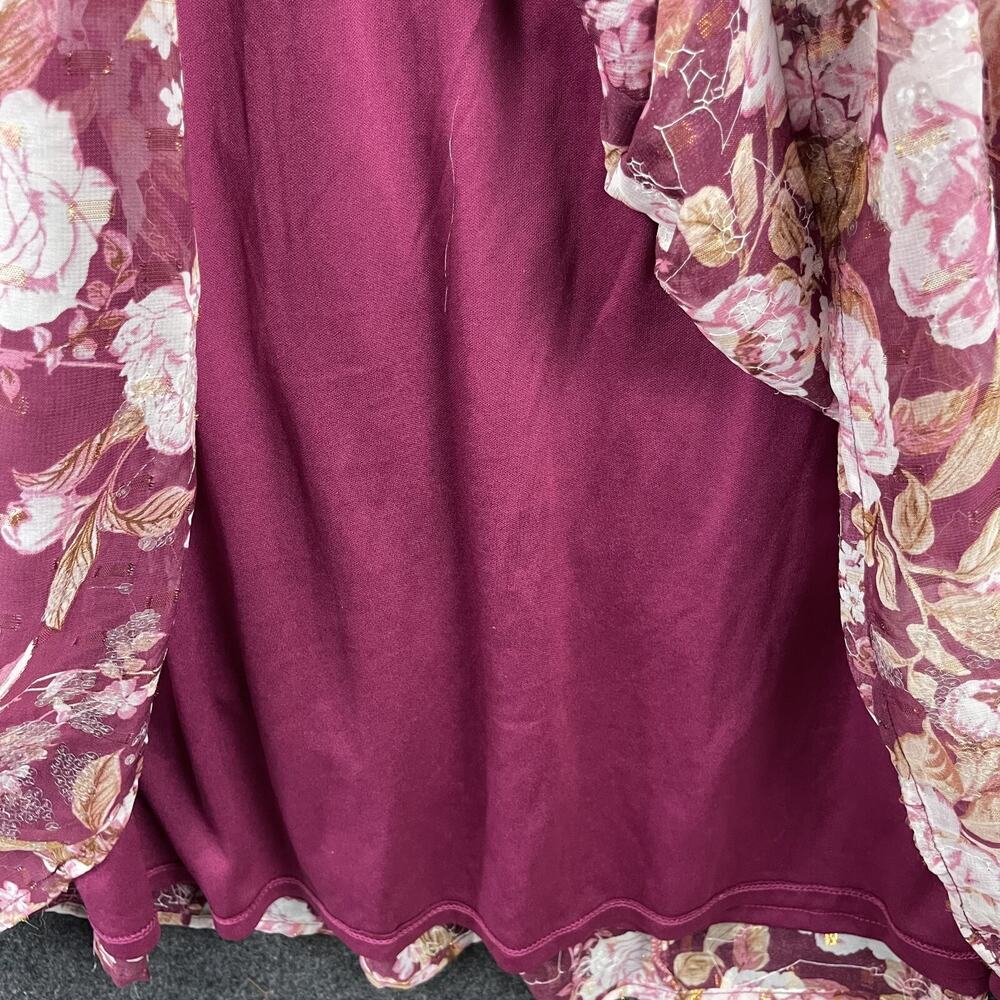 Altar'd State Sailor Tiered Maxi Dress Womens Medium Burgundy Floral Sequins - Picture 8 of 16